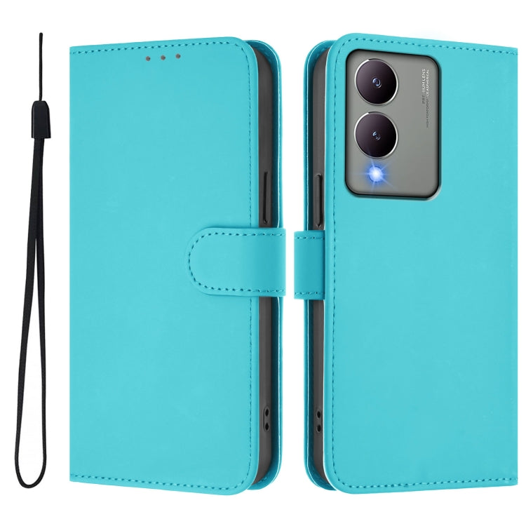 For vivo Y17S 4G Global Skin Feel Solid Color Leather Phone Case with Lanyard