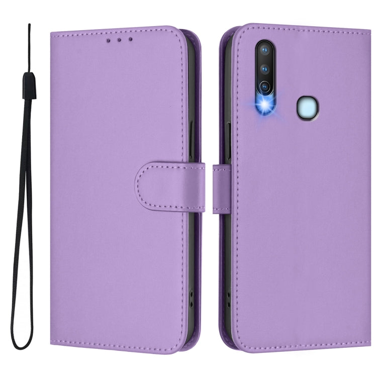 For vivo Y17 / Y15 / Y12 / Y11 Skin Feel Solid Color Leather Phone Case with Lanyard