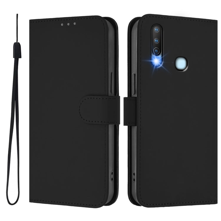 For vivo Y17 / Y15 / Y12 / Y11 Skin Feel Solid Color Leather Phone Case with Lanyard