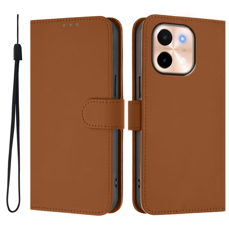 For vivo Y28 4G Skin Feel Solid Color Leather Phone Case with Lanyard