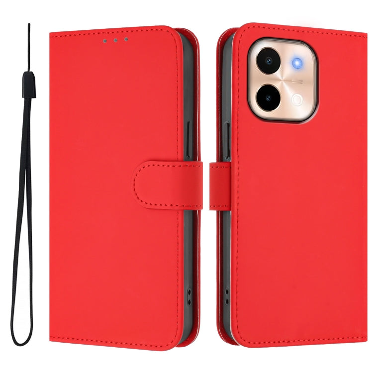 For vivo Y28 4G Skin Feel Solid Color Leather Phone Case with Lanyard