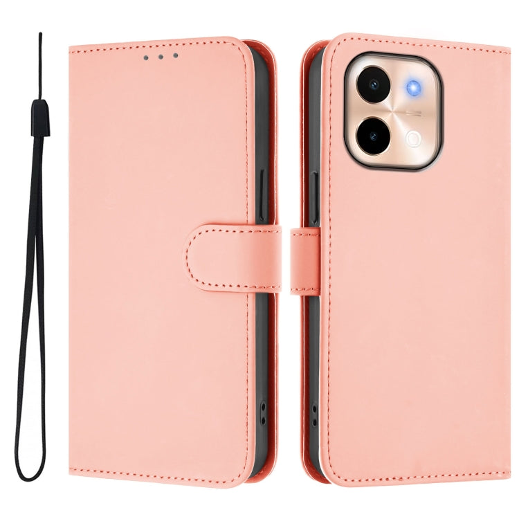 For vivo Y28 4G Skin Feel Solid Color Leather Phone Case with Lanyard