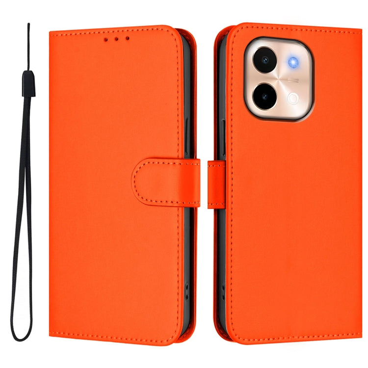 For vivo Y28 4G Skin Feel Solid Color Leather Phone Case with Lanyard