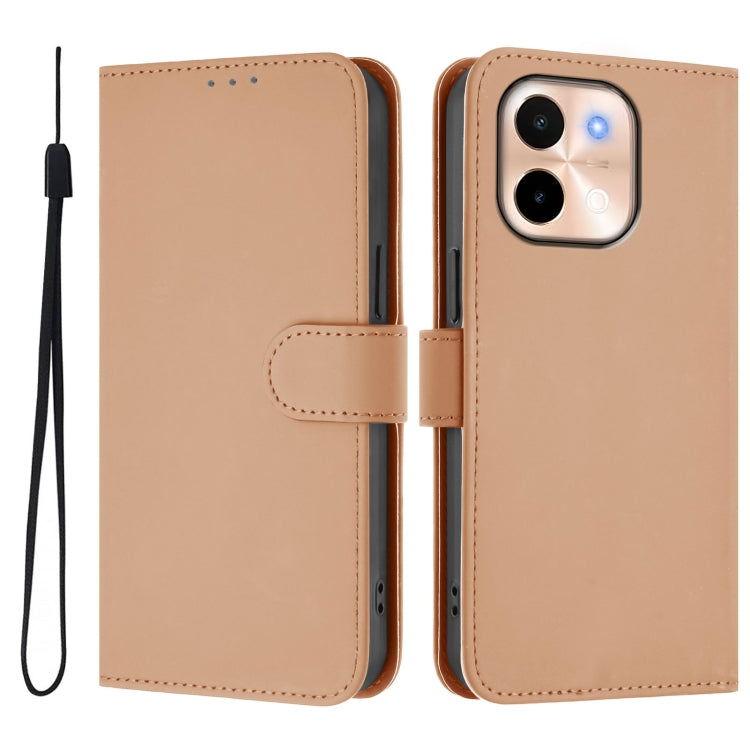 For vivo Y28 4G Skin Feel Solid Color Leather Phone Case with Lanyard