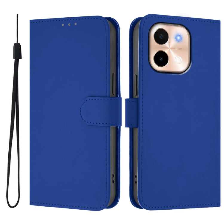 For vivo Y28 4G Skin Feel Solid Color Leather Phone Case with Lanyard