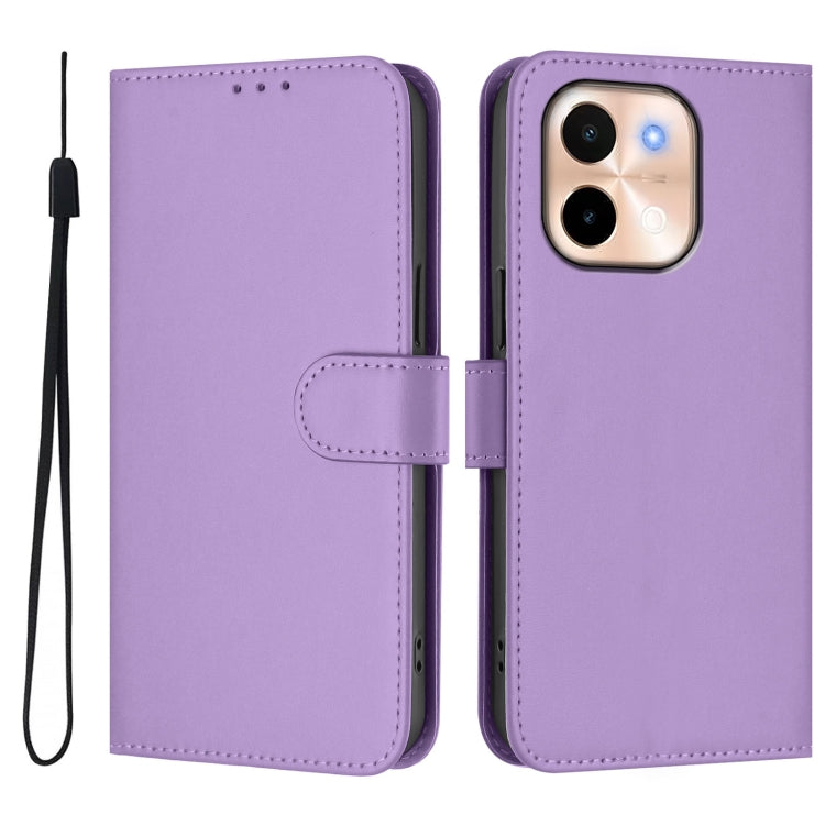 For vivo Y28 4G Skin Feel Solid Color Leather Phone Case with Lanyard