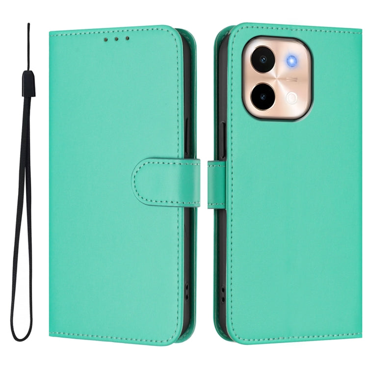 For vivo Y28 4G Skin Feel Solid Color Leather Phone Case with Lanyard