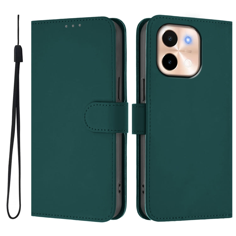 For vivo Y28 4G Skin Feel Solid Color Leather Phone Case with Lanyard