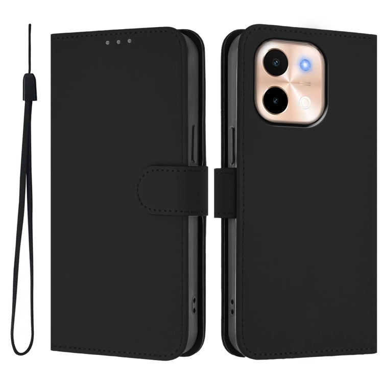 For vivo Y28 4G Skin Feel Solid Color Leather Phone Case with Lanyard