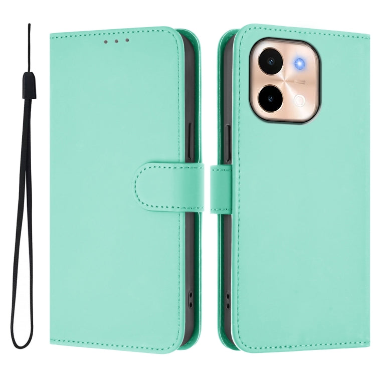For vivo Y28 4G Skin Feel Solid Color Leather Phone Case with Lanyard