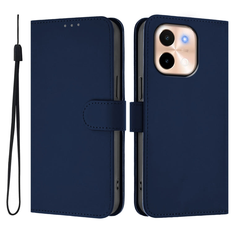 For vivo Y28 4G Skin Feel Solid Color Leather Phone Case with Lanyard