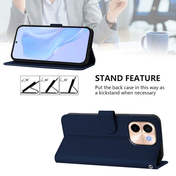 For vivo Y28 4G Skin Feel Solid Color Leather Phone Case with Lanyard