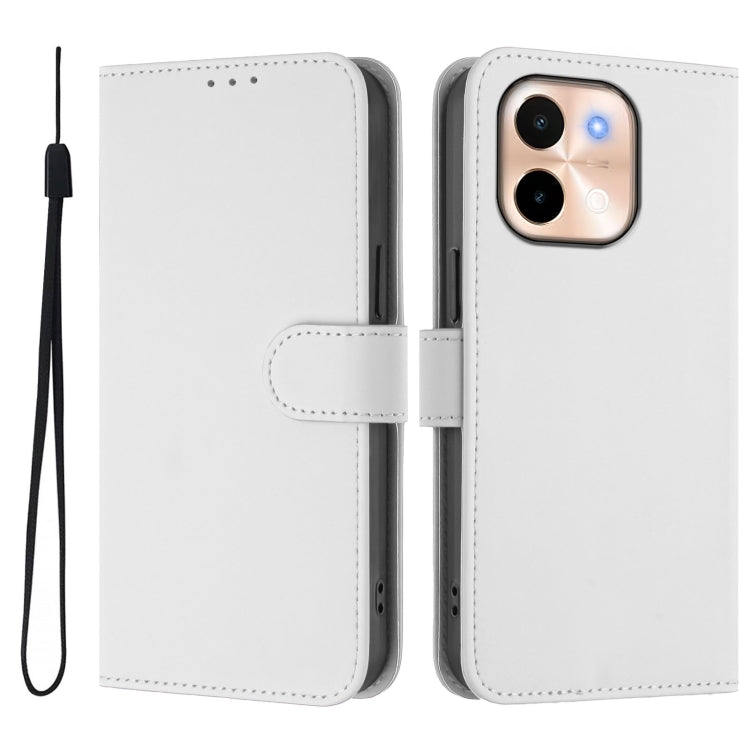 For vivo Y28 4G Skin Feel Solid Color Leather Phone Case with Lanyard
