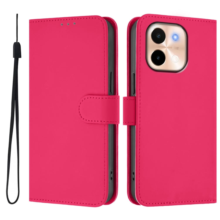 For vivo Y28 4G Skin Feel Solid Color Leather Phone Case with Lanyard