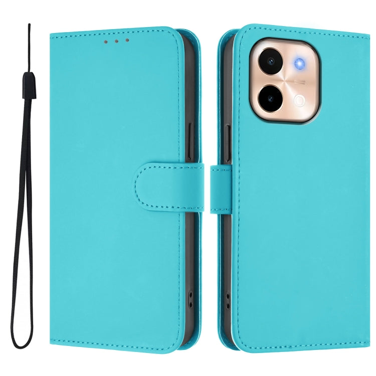 For vivo Y28 4G Skin Feel Solid Color Leather Phone Case with Lanyard