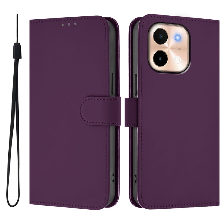 For vivo Y28 4G Skin Feel Solid Color Leather Phone Case with Lanyard