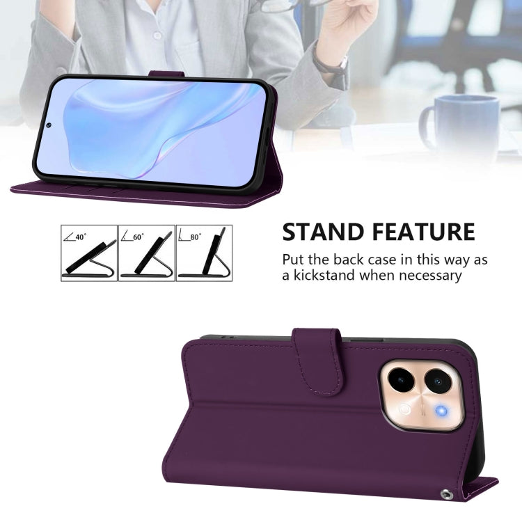 For vivo Y28 4G Skin Feel Solid Color Leather Phone Case with Lanyard
