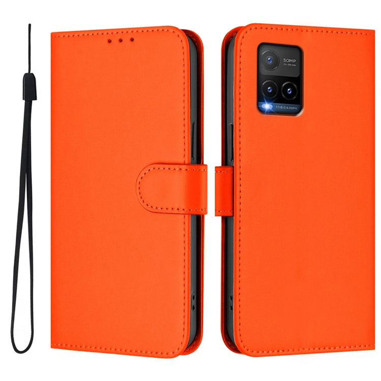 For vivo Y33S 4G Global / Y21 2021 Skin Feel Solid Color Leather Phone Case with Lanyard