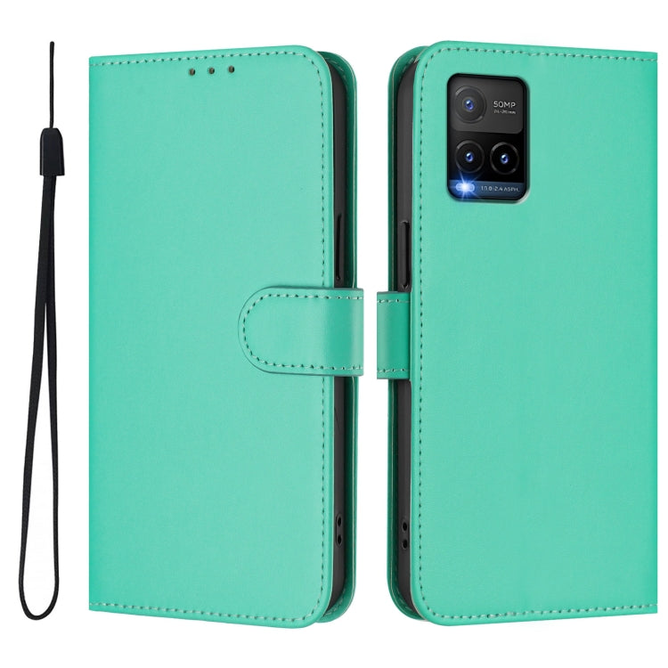 For vivo Y33S 4G Global / Y21 2021 Skin Feel Solid Color Leather Phone Case with Lanyard