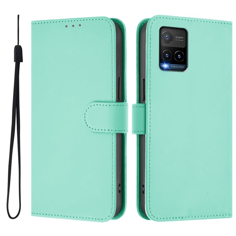 For vivo Y33S 4G Global / Y21 2021 Skin Feel Solid Color Leather Phone Case with Lanyard