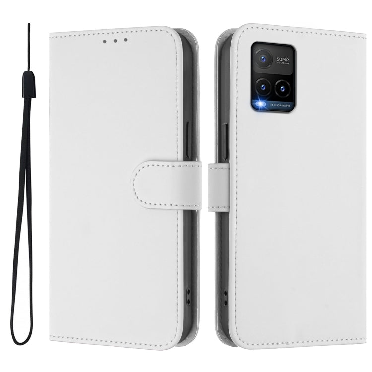 For vivo Y33S 4G Global / Y21 2021 Skin Feel Solid Color Leather Phone Case with Lanyard
