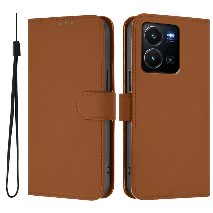 For vivo Y35 4G Global / Y22S 4G Global Skin Feel Solid Color Leather Phone Case with Lanyard