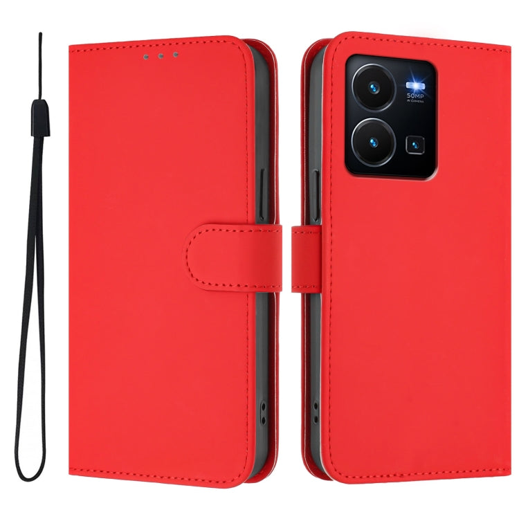 For vivo Y35 4G Global / Y22S 4G Global Skin Feel Solid Color Leather Phone Case with Lanyard