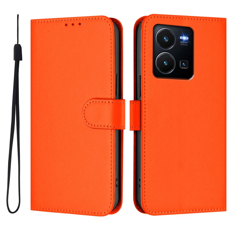 For vivo Y35 4G Global / Y22S 4G Global Skin Feel Solid Color Leather Phone Case with Lanyard