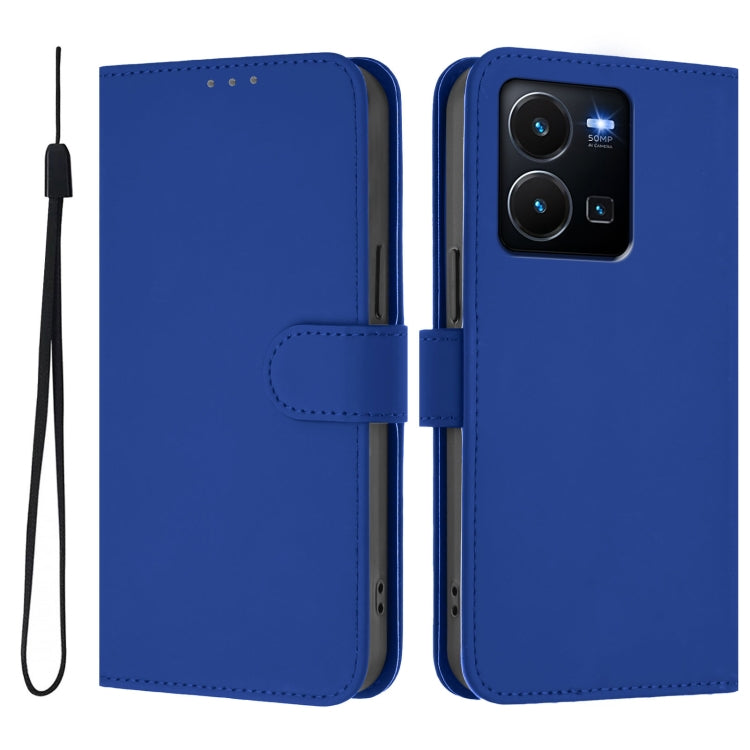 For vivo Y35 4G Global / Y22S 4G Global Skin Feel Solid Color Leather Phone Case with Lanyard