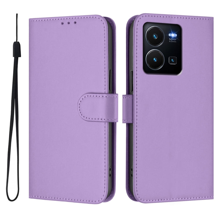 For vivo Y35 4G Global / Y22S 4G Global Skin Feel Solid Color Leather Phone Case with Lanyard