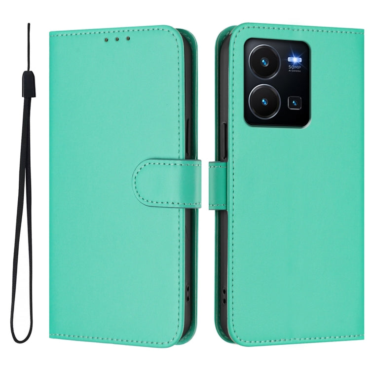 For vivo Y35 4G Global / Y22S 4G Global Skin Feel Solid Color Leather Phone Case with Lanyard