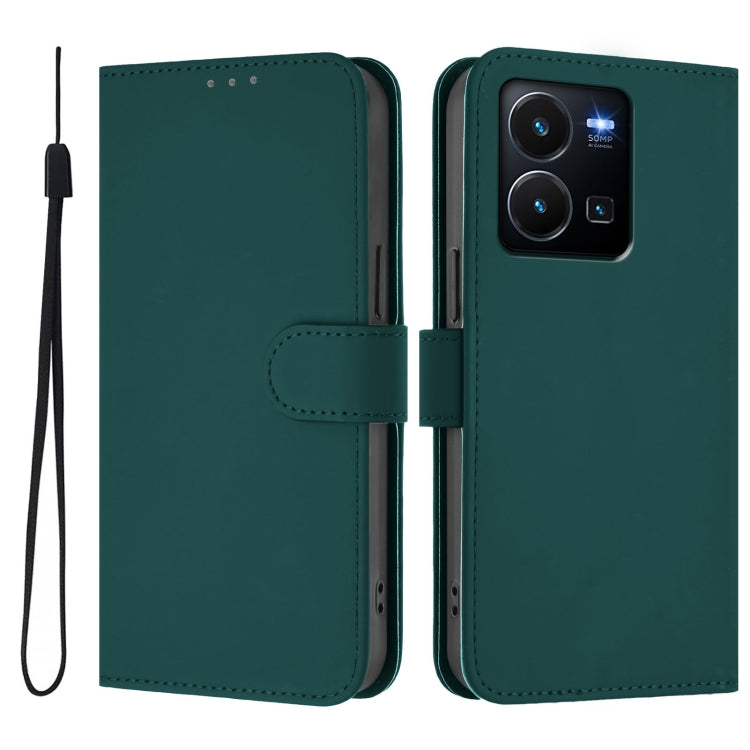 For vivo Y35 4G Global / Y22S 4G Global Skin Feel Solid Color Leather Phone Case with Lanyard