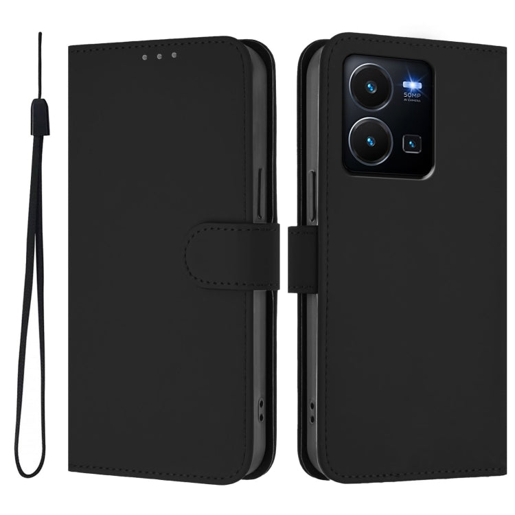 For vivo Y35 4G Global / Y22S 4G Global Skin Feel Solid Color Leather Phone Case with Lanyard