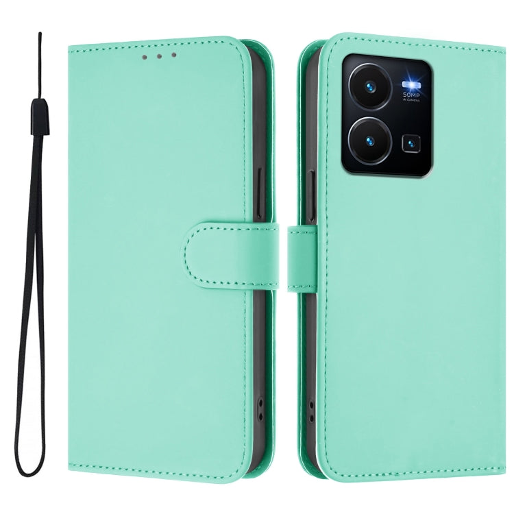 For vivo Y35 4G Global / Y22S 4G Global Skin Feel Solid Color Leather Phone Case with Lanyard