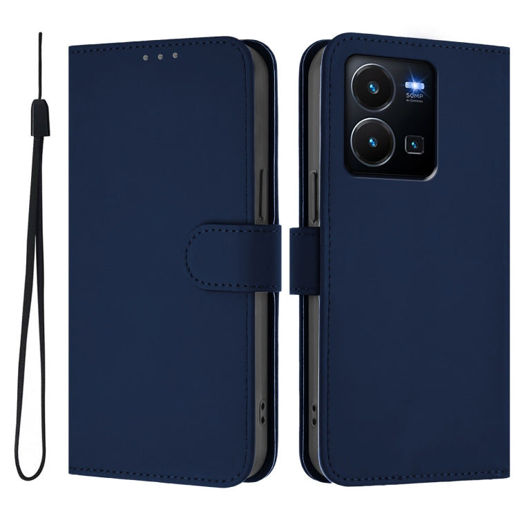 For vivo Y35 4G Global / Y22S 4G Global Skin Feel Solid Color Leather Phone Case with Lanyard