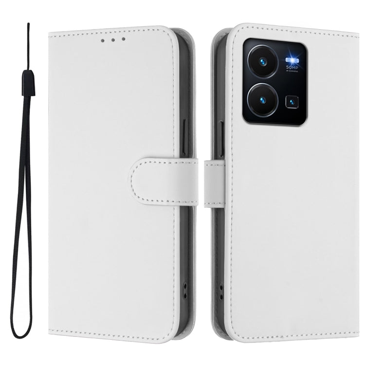 For vivo Y35 4G Global / Y22S 4G Global Skin Feel Solid Color Leather Phone Case with Lanyard
