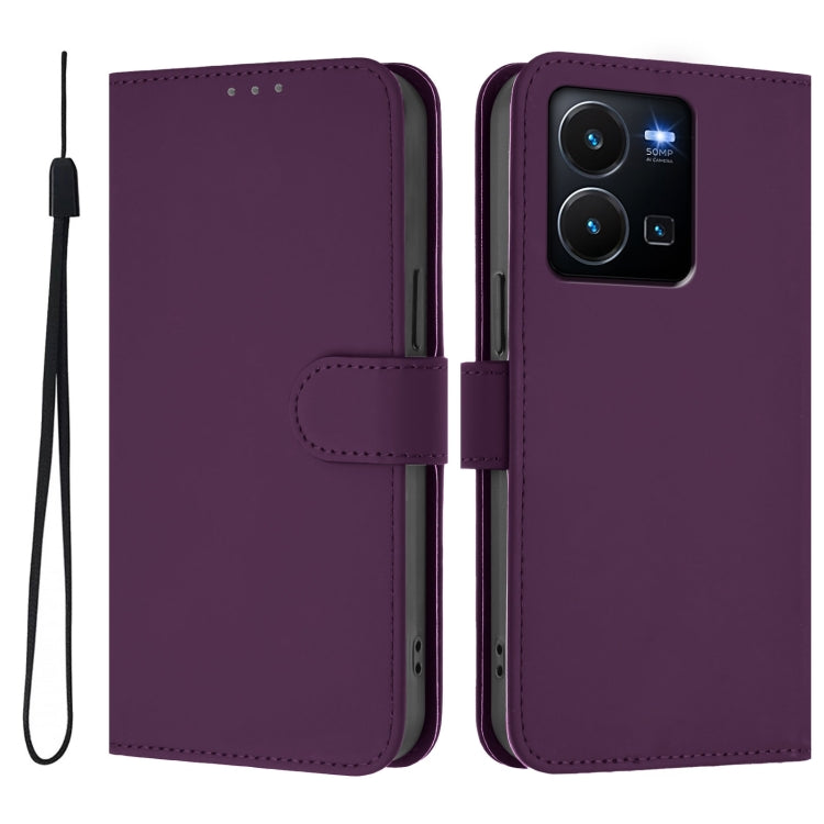For vivo Y35 4G Global / Y22S 4G Global Skin Feel Solid Color Leather Phone Case with Lanyard