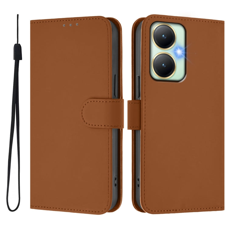 For vivo Y27 4G 2023 Global Skin Feel Solid Color Leather Phone Case with Lanyard