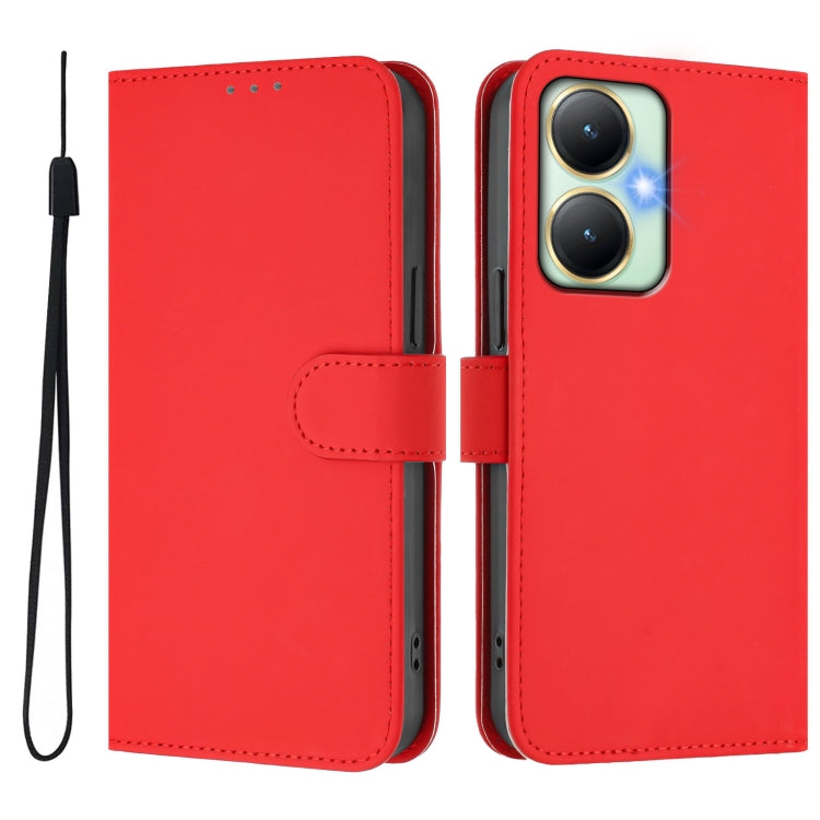 For vivo Y27 4G 2023 Global Skin Feel Solid Color Leather Phone Case with Lanyard