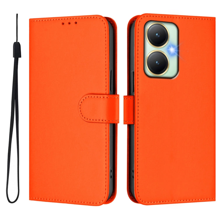 For vivo Y27 4G 2023 Global Skin Feel Solid Color Leather Phone Case with Lanyard
