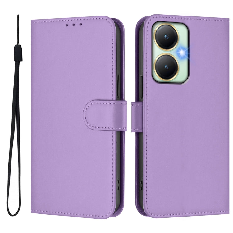 For vivo Y27 4G 2023 Global Skin Feel Solid Color Leather Phone Case with Lanyard