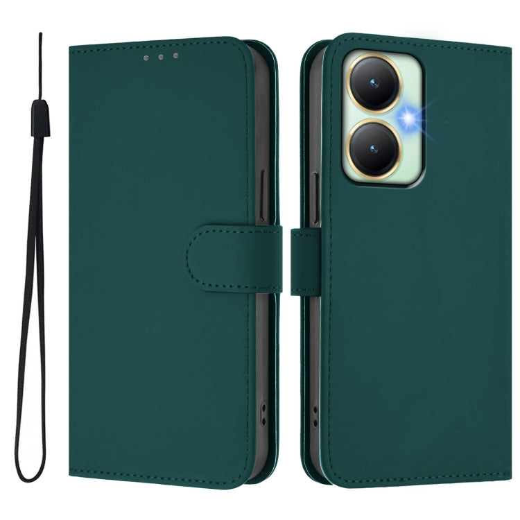 For vivo Y27 4G 2023 Global Skin Feel Solid Color Leather Phone Case with Lanyard