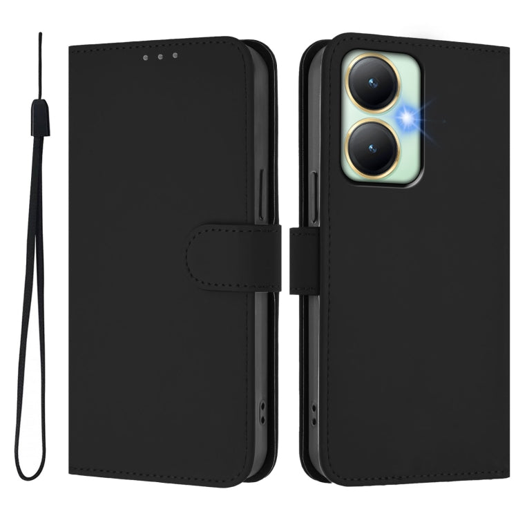 For vivo Y27 4G 2023 Global Skin Feel Solid Color Leather Phone Case with Lanyard