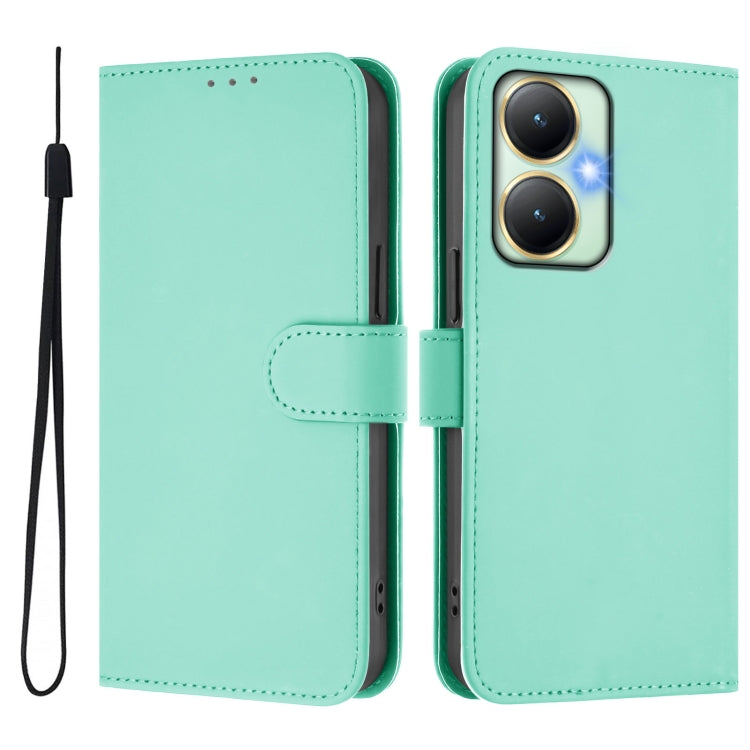 For vivo Y27 4G 2023 Global Skin Feel Solid Color Leather Phone Case with Lanyard