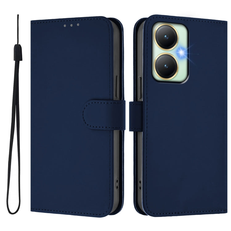 For vivo Y27 4G 2023 Global Skin Feel Solid Color Leather Phone Case with Lanyard