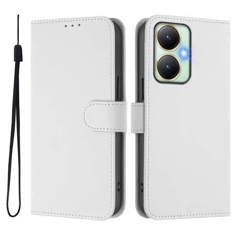 For vivo Y27 4G 2023 Global Skin Feel Solid Color Leather Phone Case with Lanyard