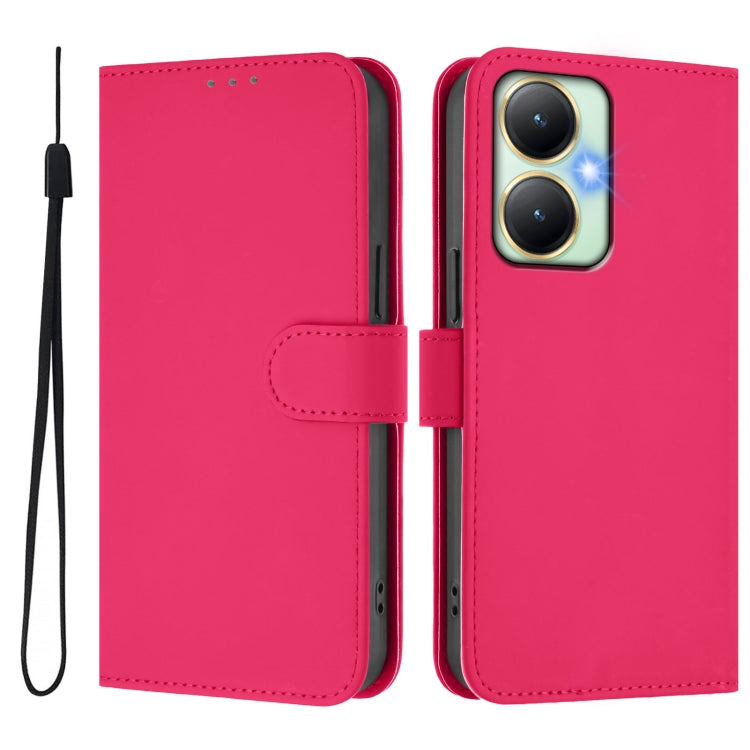 For vivo Y27 4G 2023 Global Skin Feel Solid Color Leather Phone Case with Lanyard