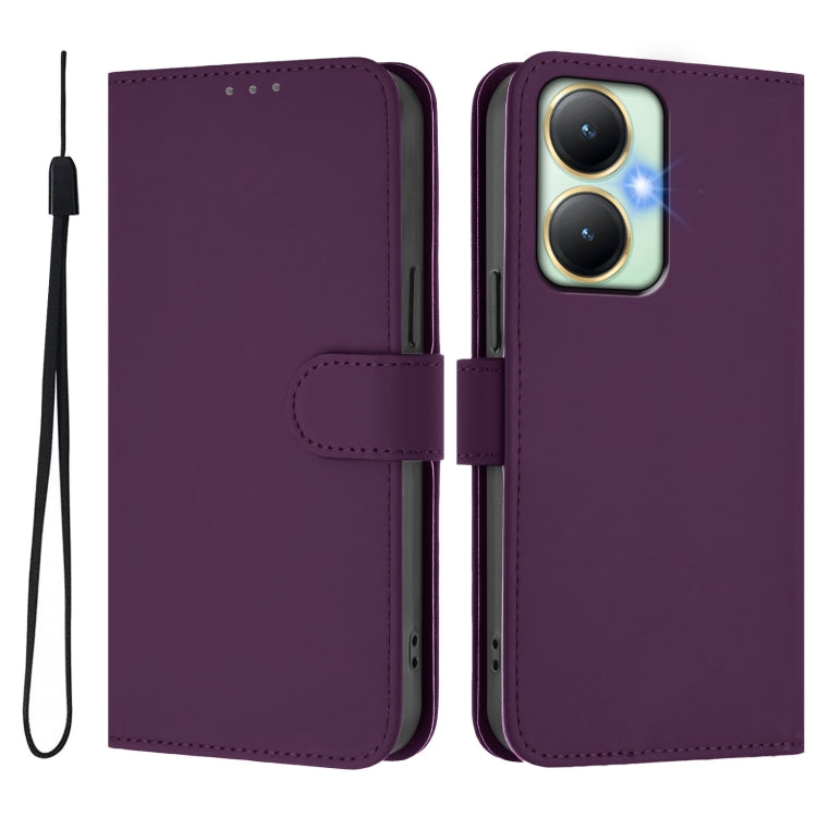 For vivo Y27 4G 2023 Global Skin Feel Solid Color Leather Phone Case with Lanyard
