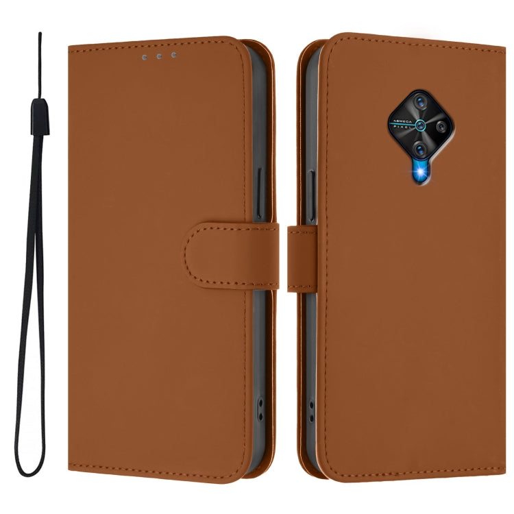 For vivo Y53S 4G / Y51A 2021 Skin Feel Solid Color Leather Phone Case with Lanyard