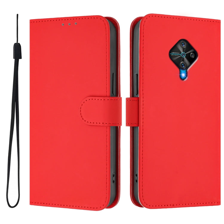 For vivo Y53S 4G / Y51A 2021 Skin Feel Solid Color Leather Phone Case with Lanyard